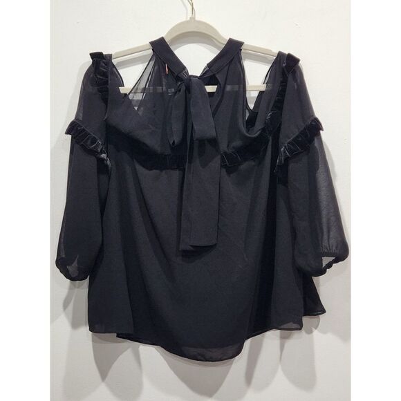 MISA Los Angeles Black Pippa High-Neck Cold-Shoulder Blouse, M - Picture 9 of 12